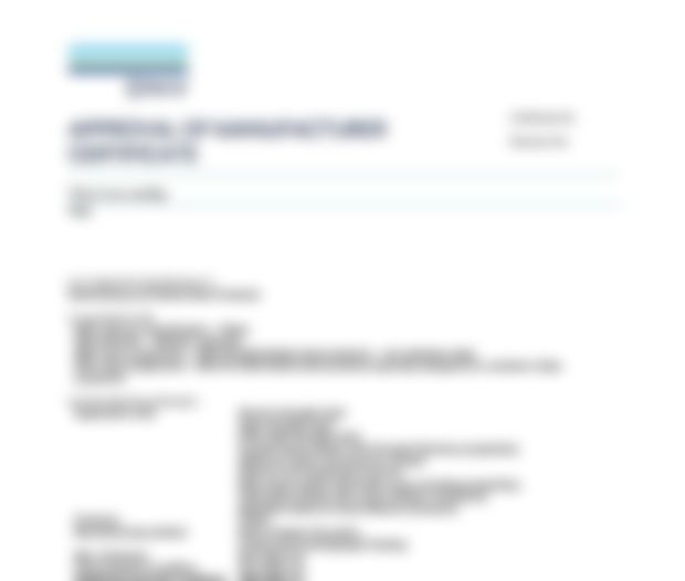 Classification society certificate (DNV), details obscured